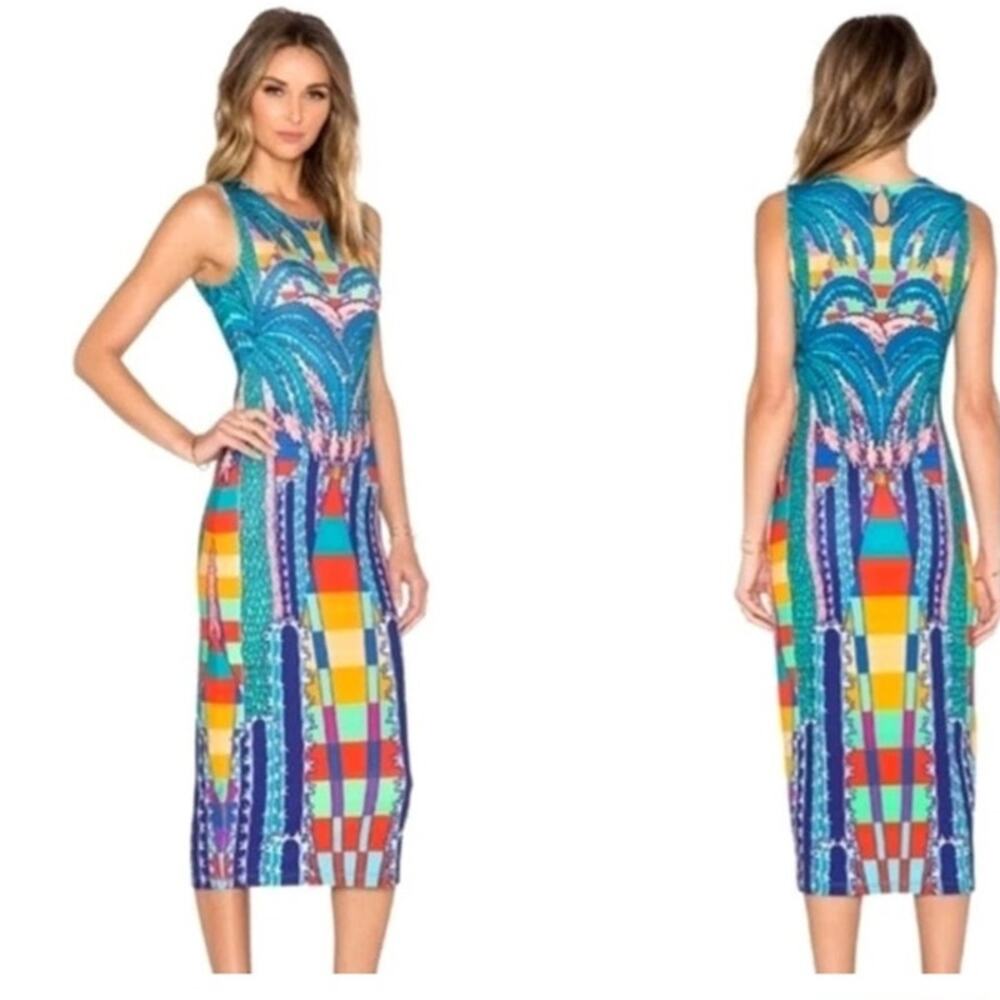 Mara Hoffman Sleeveless Fitted $250 Colorful Dress Small Geometric Viscose Palm